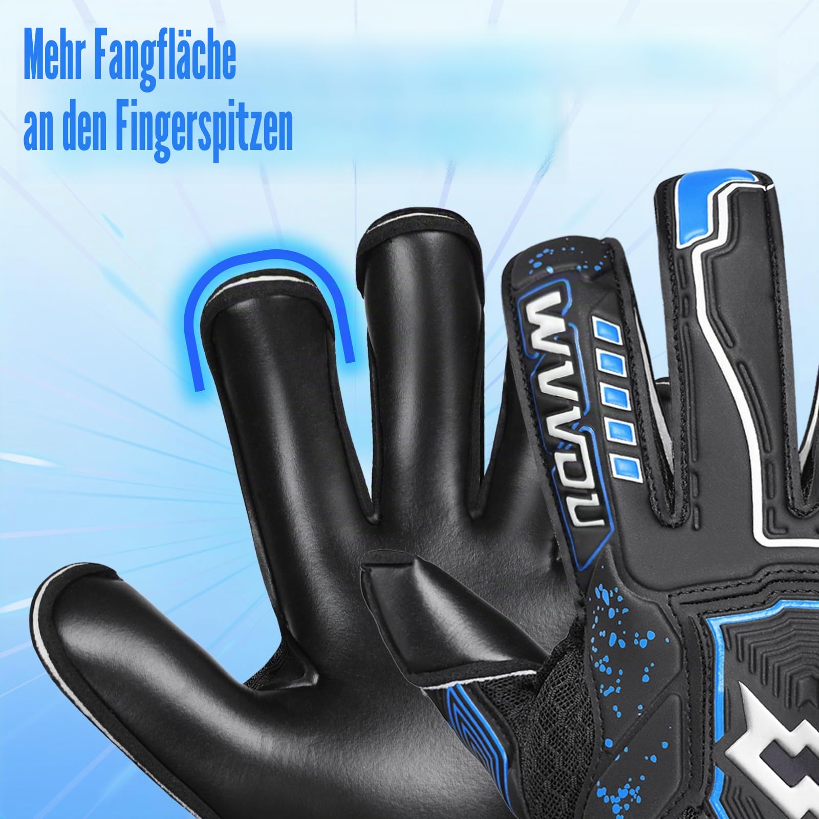 WVVOU Torwarthandschuhe Kinder und Herren Größe 6-9 Schwarz, Abnehmbarer Fingersave, 4+3 mm Latex, rutschfest, Fußball-Training und Spielbetrieb, Atmungsaktives Netz