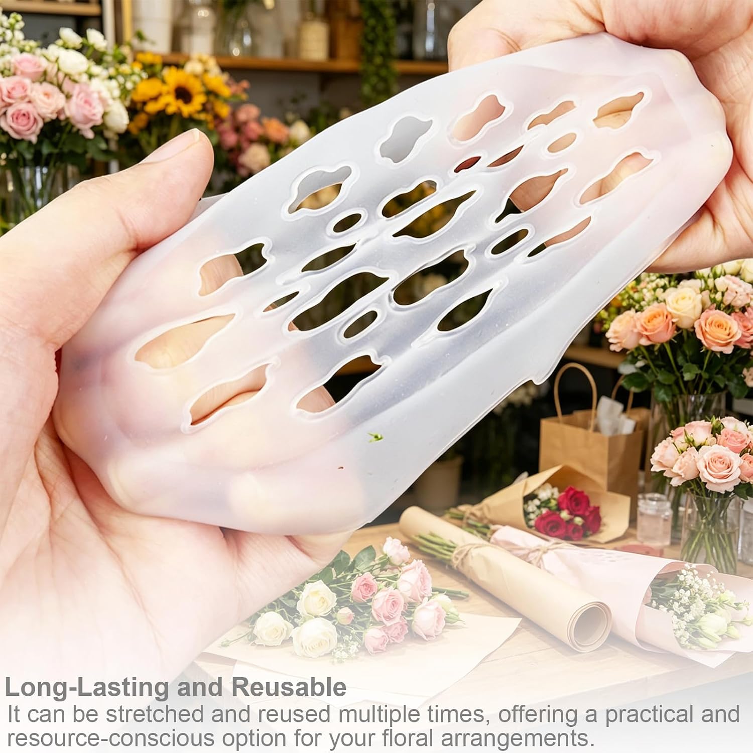 2-Pack Silicone Blossom Grid Flower Arranger, Transparent, White and Pink, Reusable Vase Insert for Flower Arranging in Home, Office, Wedding, Party, Restaurant, Hotel Lobby, and Garden Settings