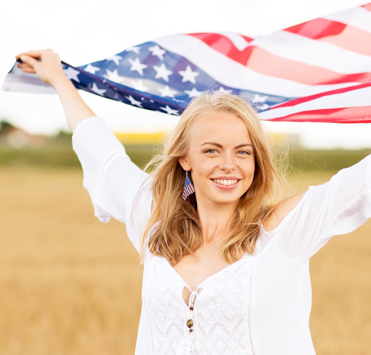 4th of July American Flag Earrings Patriotic Red White Blue USA Drop Dangle Earring,Independence Day Earrings Jewelry for Women (Flag) - Image 3