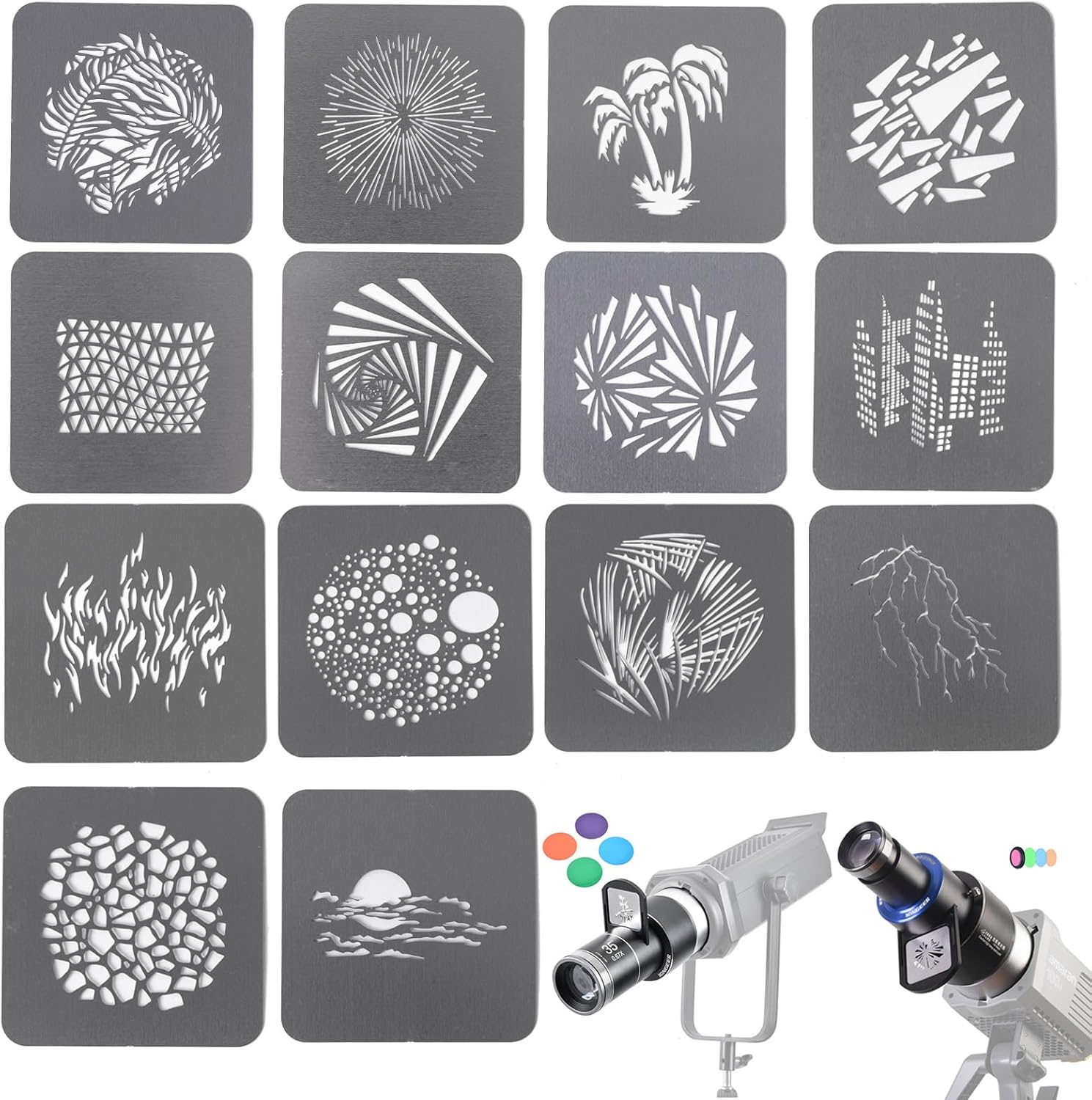 14 Pcs Optical Snoot Gobos for FS100/SE,50mm Square Metal Plate for Shaping The Light