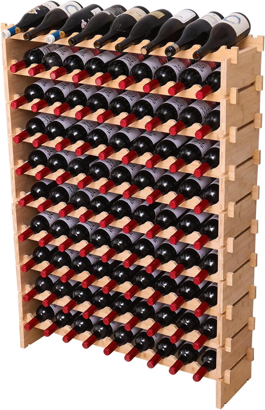 Wine Rack Bamboo Wood Stackable Storage Freestanding Wooden Wine Rack Wine Cooler 72 Bottle and 90 Bottle (90 Bottle)