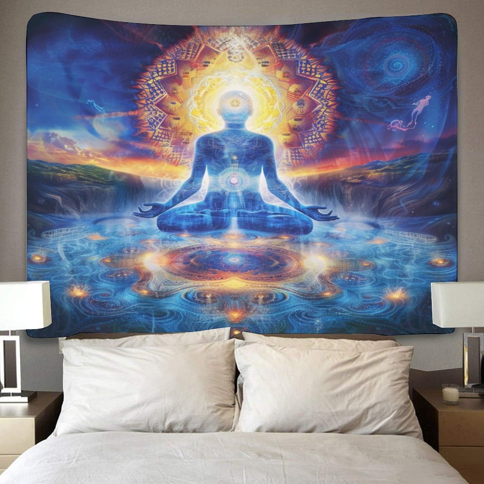 RQATHDUUD Image du Bouddha 3D Effet Tapisserie Décoration Murale Tapisserie Murales Décoration Murale En Tissu Pour Chambre Salon Serviette De Plage Tenture Murale 130cmx150cm