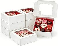 Vista 12 de 20 piezas Cajas de galletas de 5x5x2.5 pulgadas con ventana Cajas de panadería Caja de postre Caja para fresas cubiertas de chocolate para boda