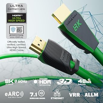 KabelDirekt – 10K & 8K HDMI Kabel HDMI 2.1 b zertifizierte Ultra Edition für maximale Performance – 2m (48G Ultra High Speed 8K@60Hz/4K@144Hz Gaming PC/PS5/Xbox HDMI-zertifiziert grün)
