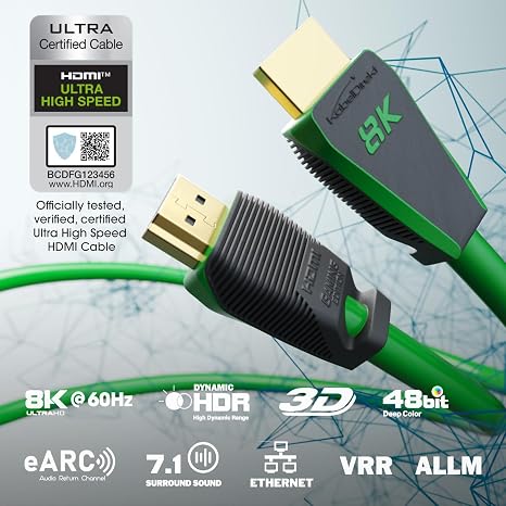 KabelDirekt – 10K & 8K HDMI Kabel HDMI 2.1 b zertifizierte Ultra Edition für maximale Performance – 2m (48G Ultra High Speed 8K@60Hz/4K@144Hz Gaming PC/PS5/Xbox HDMI-zertifiziert grün)