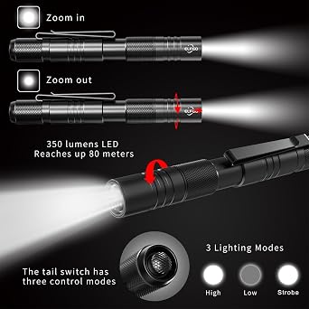 LED Pen Light, Zoomable Penlight Flashlight