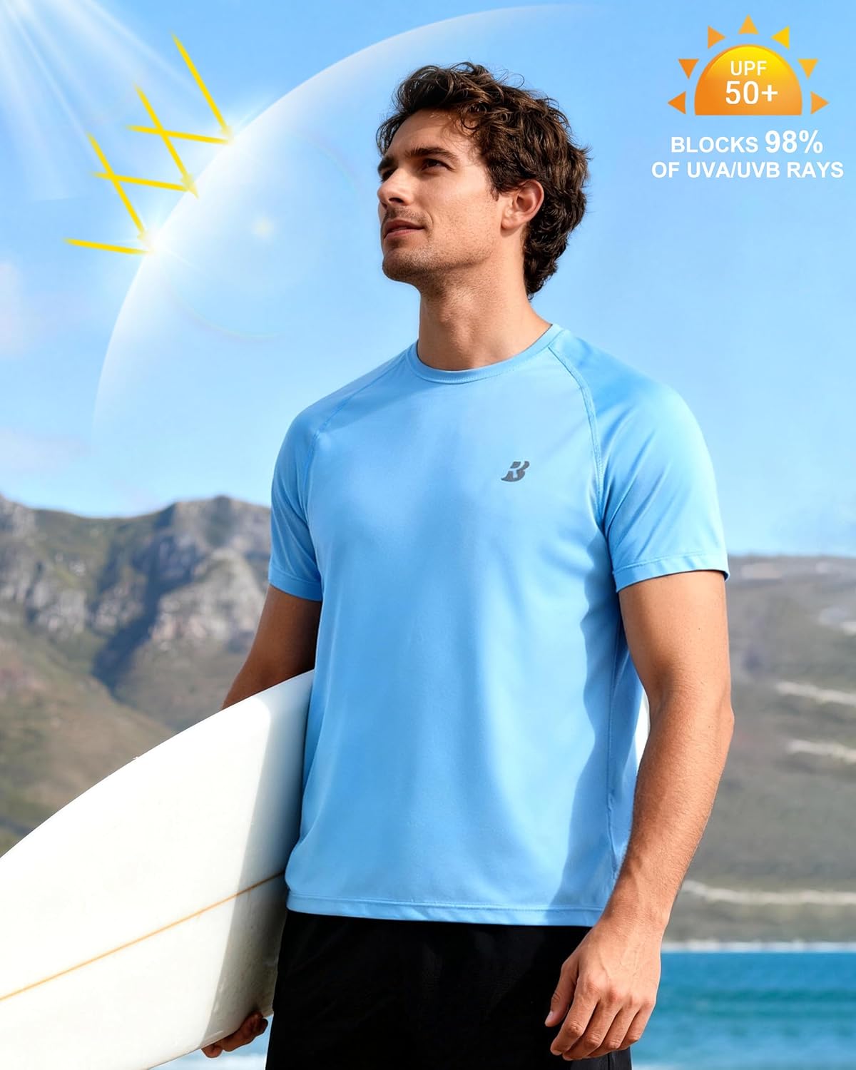 Roadbox Men's Rash Guard Short Sleeve, UPF 50+ UV Sun Protection Swim Shirts, Quick Dry Lightweight Water Surf Beach T-Shirt - Image 5