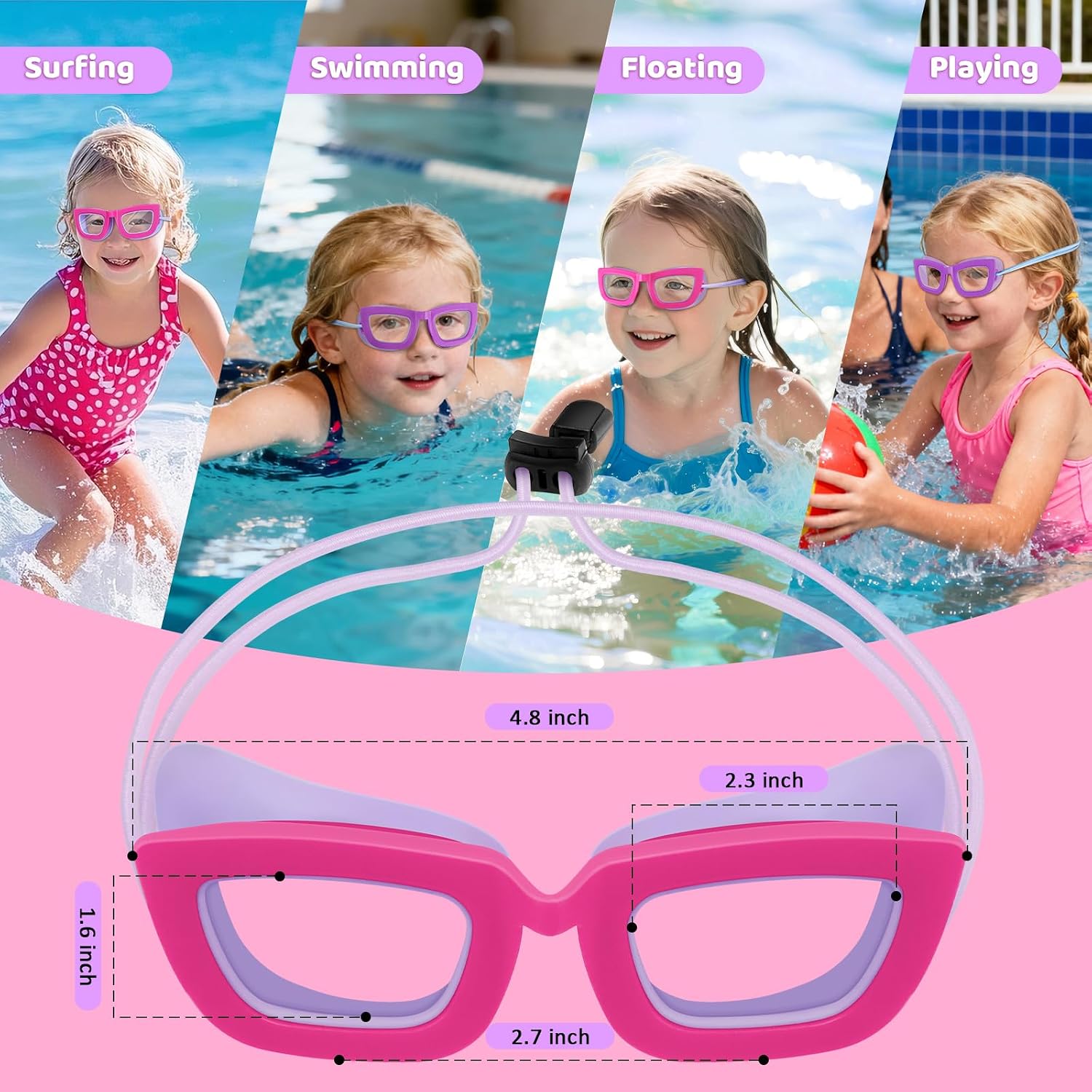 Vvinca 2 Pack Goggles for kids 3-6, Kids Swim goggles bungee Strap UV Protection Swimming goggles for Toddler Boys Girls