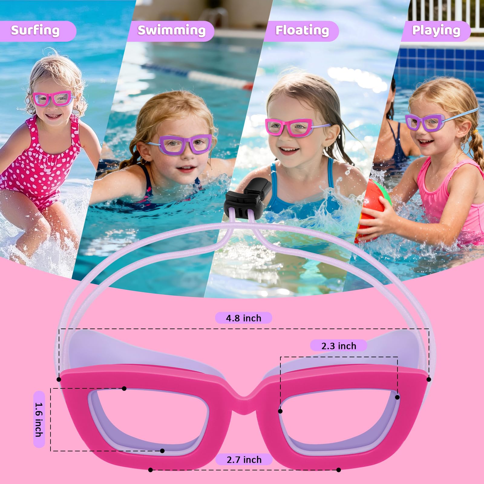 Vvinca Lot de 2 paires de lunettes de natation pour enfants avec sangle élastique, anti-buée/UV pour enfants de 3 à 10 ans