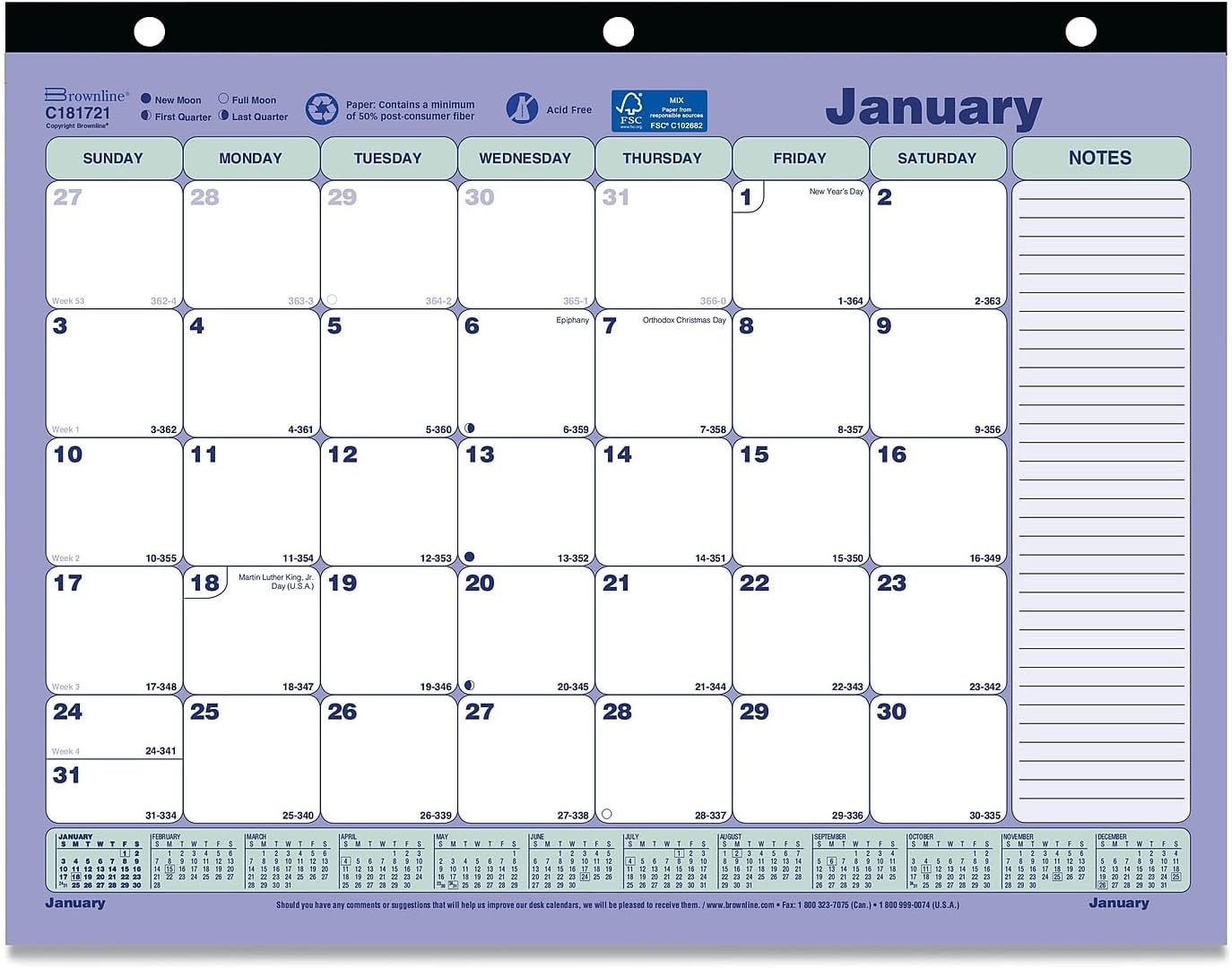 Brownline® 2025 Monthly Desk Pad Calendar, 12 Months, January to December, Three-Hole Punched, Mini Size, 11" x 8.5" (C181721-25)