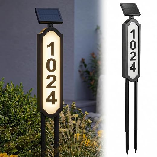 PASAMIC Solar Address Sign, Address Signs for Yard, Lighted House Numbers