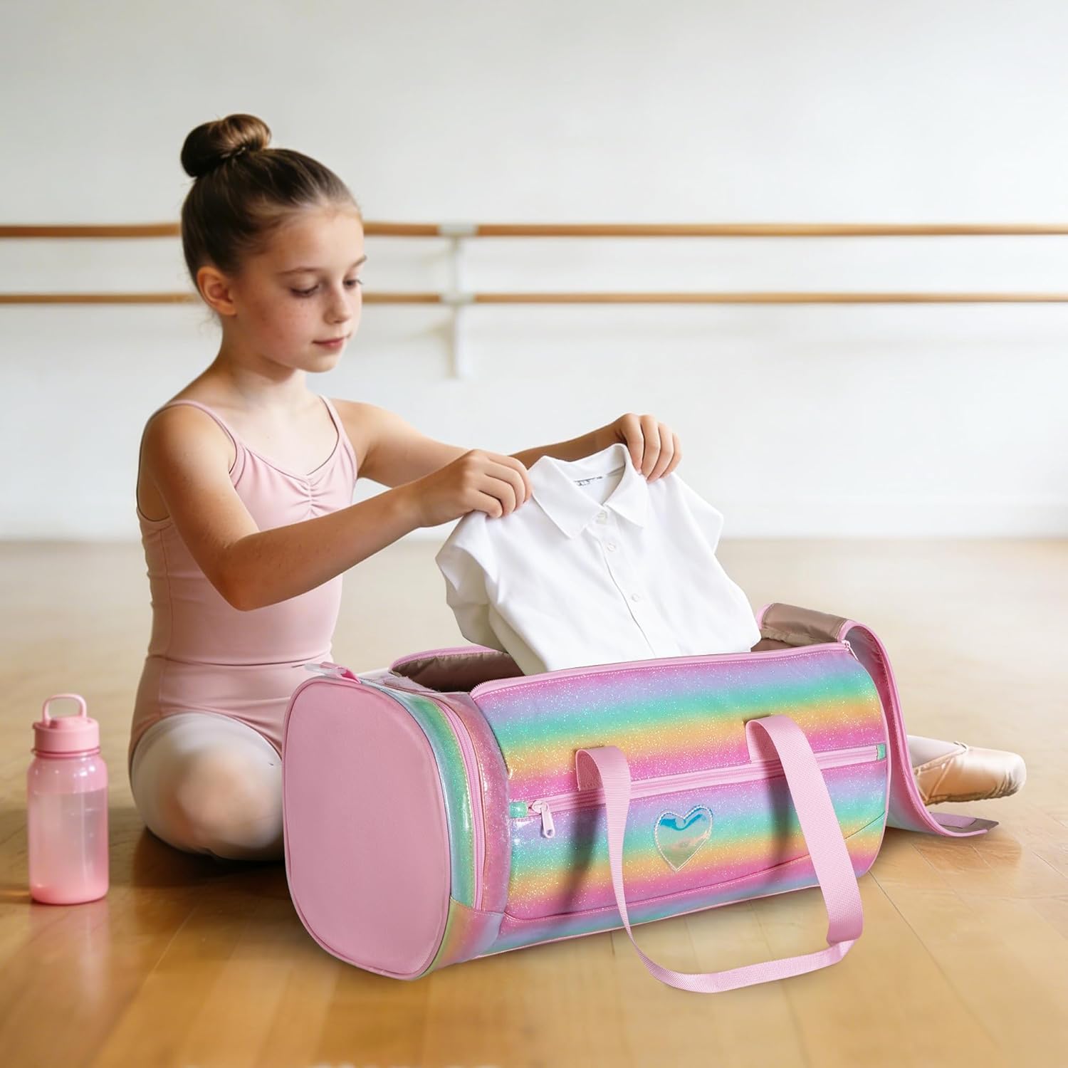 Dance Bag for Girls with Full Open and Shoe Compartment, Ballet Bag with Waterproof Pocket for Dance, Overnight, Weekend,Pink - Image 7