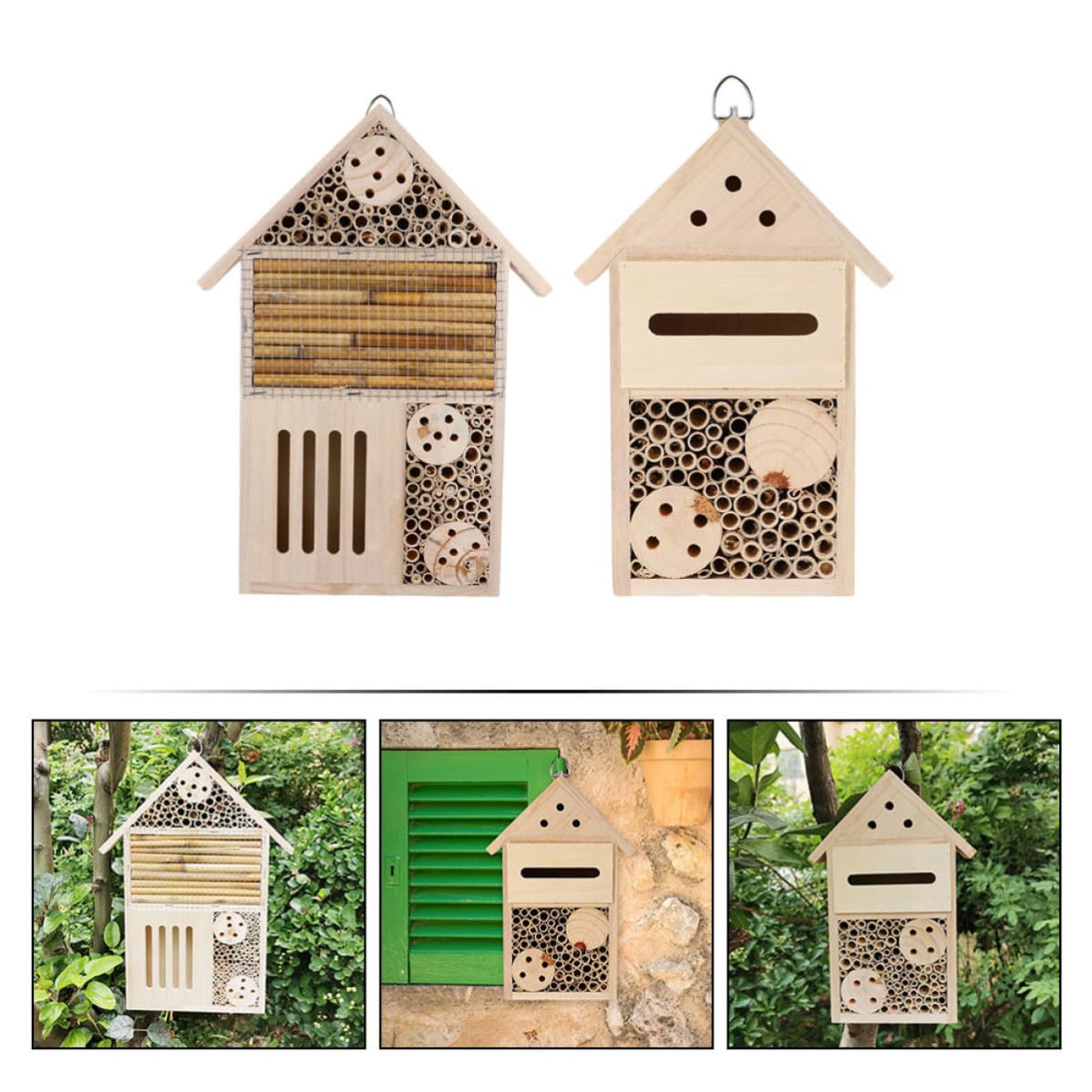 DOITOOL 2 Stück Bienenstock Marienkäferhaus Holz Garten Deko Wand und Baummontiert Bietet Schutz für Garten für Freunde und Familien die Insekten Züchten