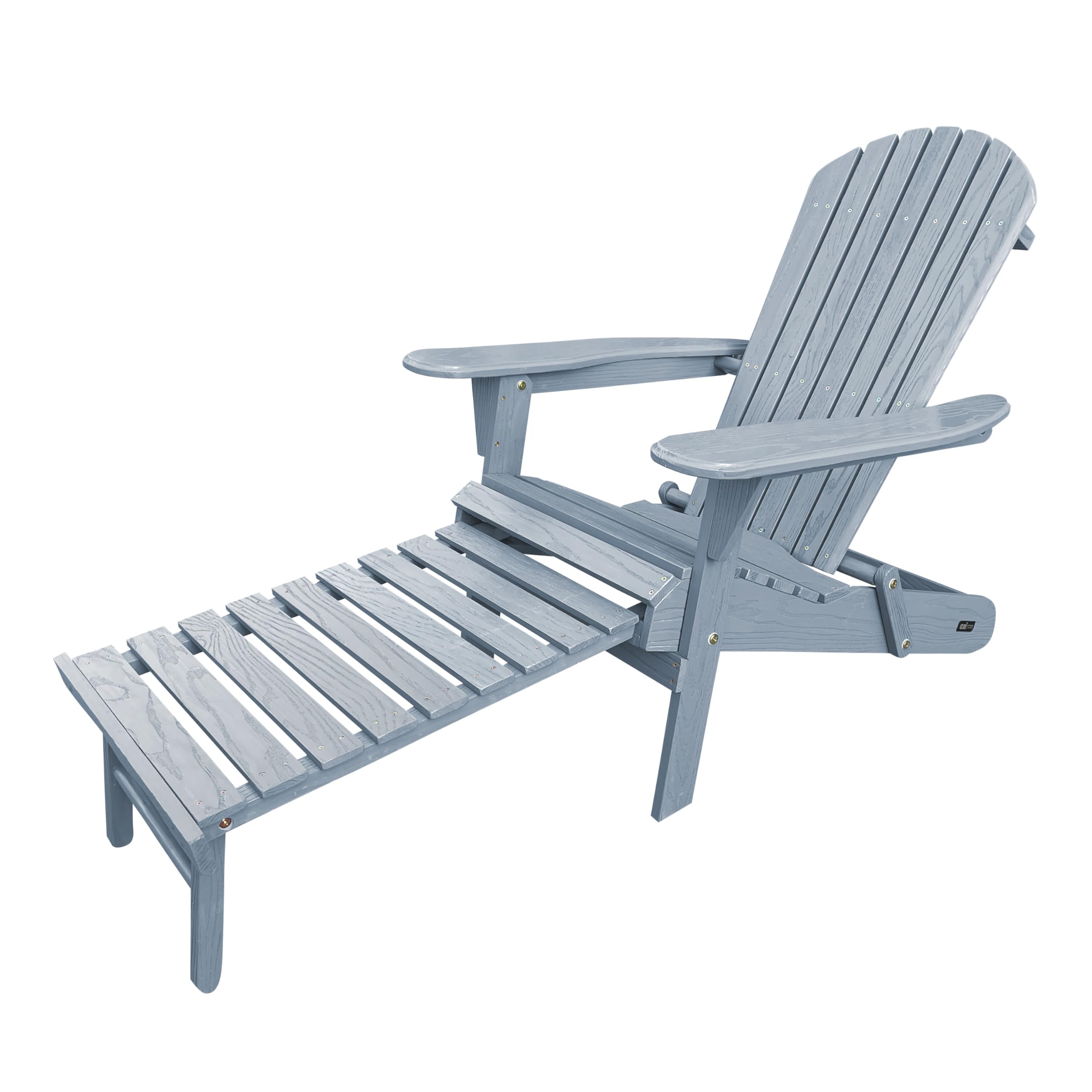 AXI Alexa Adirondackstuhl mit Fußteil, Klappbar in Warmes Grau | Gartenstuhl/Loungestuhl/Adirondack Stuhl / 100% Hemlockholz für 1 Person mit Armlehnen & hoher Rückenlehne | 147 x 78,5 x 89 cm
