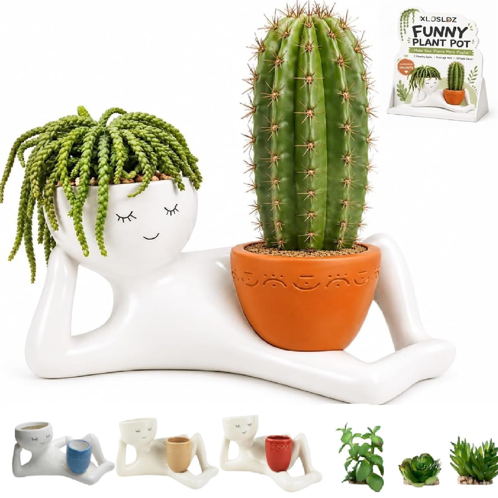 Funny Lazy Guy Face Planter,Resin Lazy Little Character Flowerpot (BW)