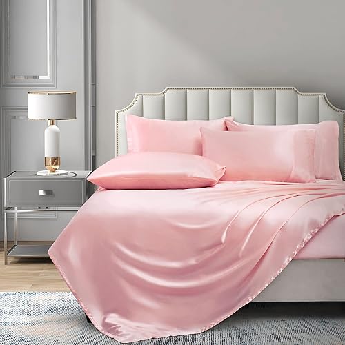 Miniatura 74 de P Pothuiny Sábanas de satén King (6 piezas, negro) – Juego de sábanas de satén sedoso de lujo tamaño King, juego de sábanas extra suaves, 1 sábana