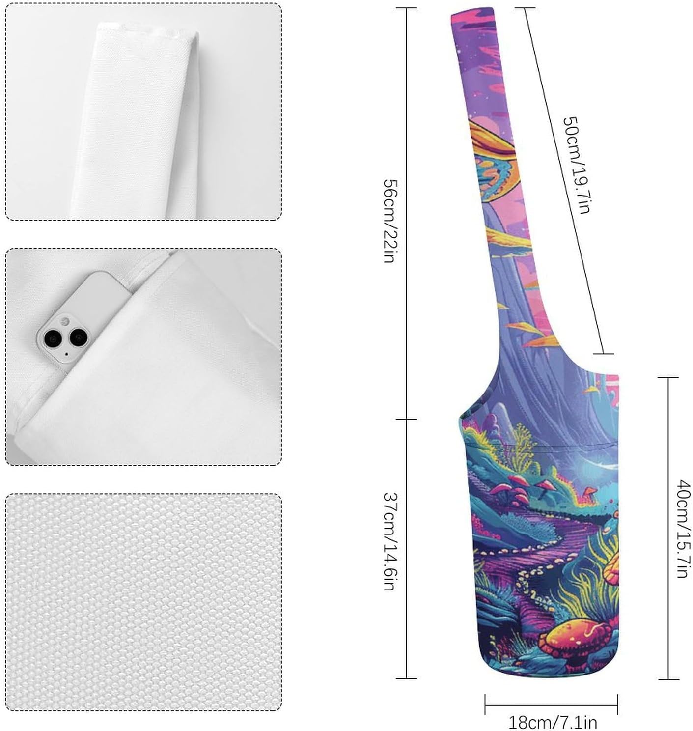 Yoga Mat Carrying Bag,Colorful Mushroom Image Printed Women's Yoga Bag with Multi-Functional Storage Pockets,Large Yoga Mat Bag Fits Most Size Yoga Mats