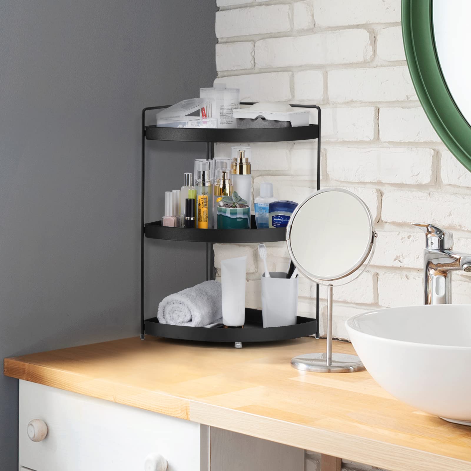 Estante de esquina de 3 niveles, organizador de especias para cocina, baño, encimera, bandejas de perfume para aparador, cosméticos, organización y almacenamiento, estantes de pie, soporte para