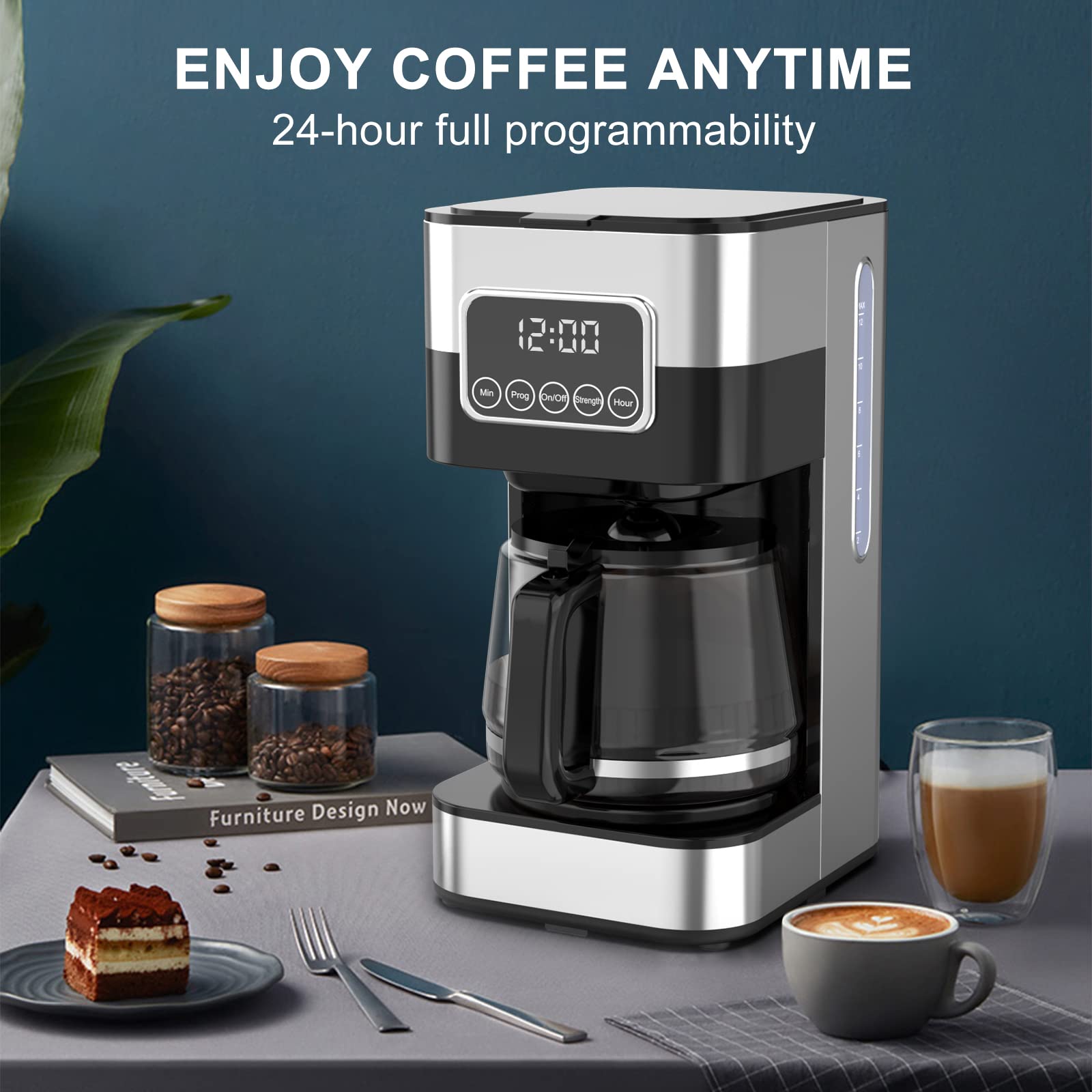 10-Cup Programmable Coffee Maker: Automatic Drip Coffee Machine with Timer, Smart Anti-Drip System, Quick Brew, Keep Warm Plate, Electric Coffeemaker with Coffee Pot & Removable Filter