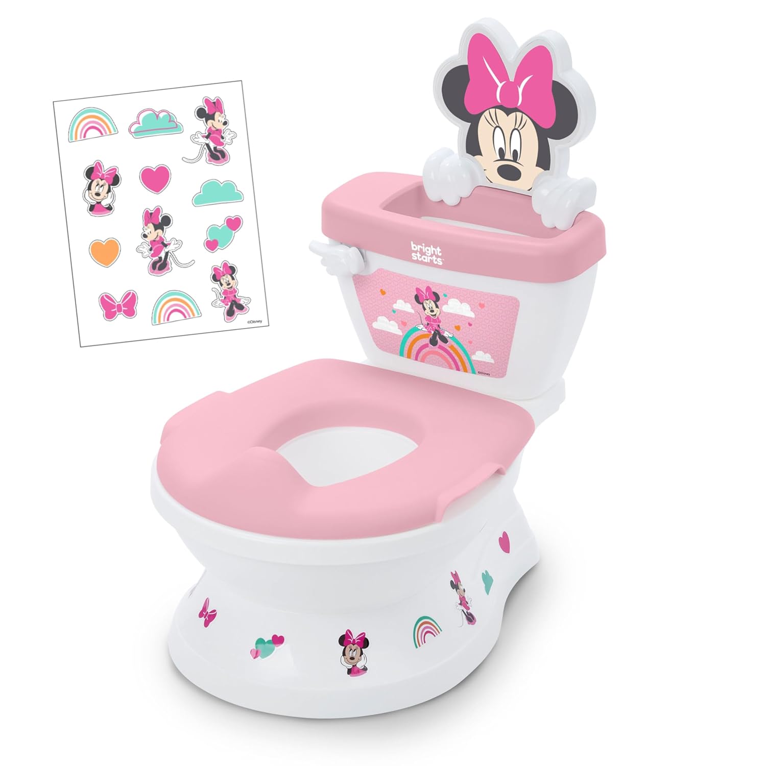 Bright Starts Disney Junior Minnie Mouse My Size Potty Training Toilet, Toddler Potty Chair with Flushing & Cheering Sounds, Removable Seat with Splash Guard & Handles, Ages 18+ Months, Up to 50 lbs