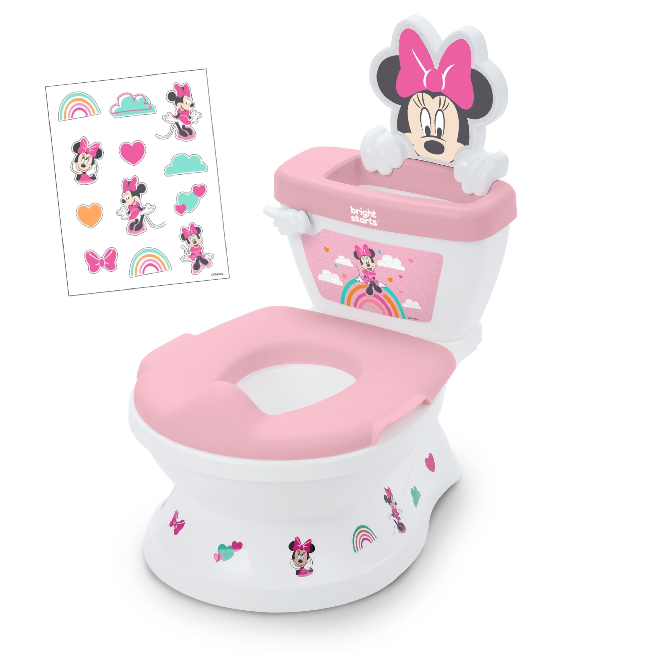 Bright Starts Disney Junior Minnie Mouse My Size Potty Training Toilet, Toddler Potty Chair with Flushing & Cheering Sounds, Removable Seat with Splash Guard & Handles, Ages 18+ Months, Up to 50 lbs