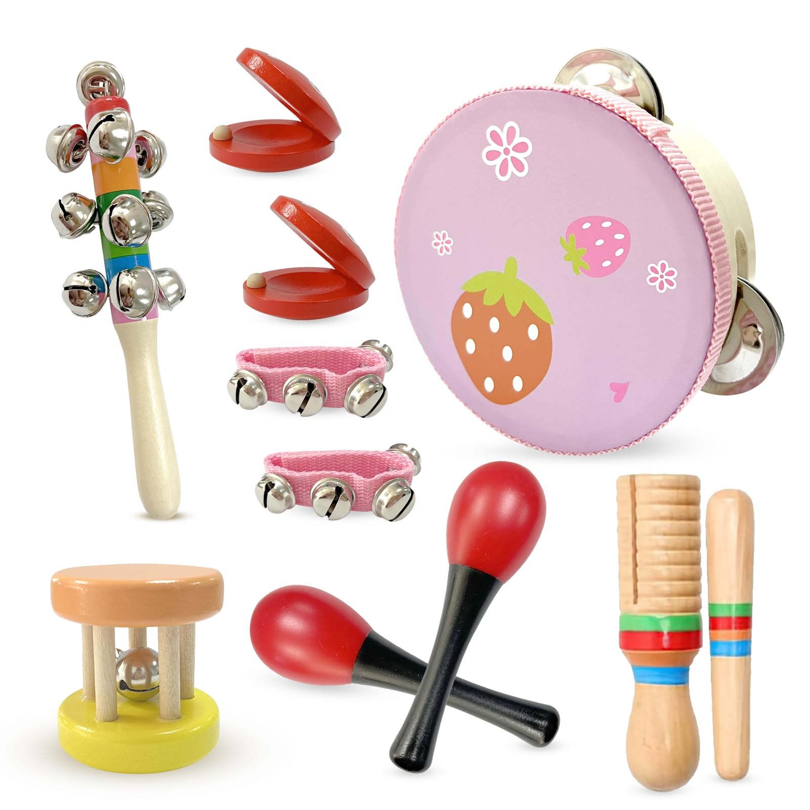 CREPRO Kids Musical Instruments, Orff Wooden Musical Toys for Toddlers 3+, Natural Colors Percussion Instruments Set, Kids Preschool Educational Birthday Gifts