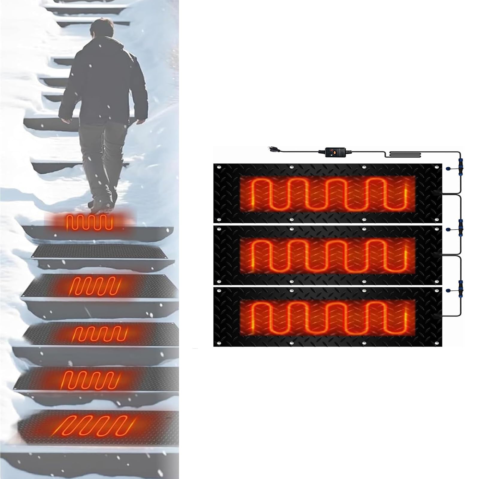 Tapis de sol en caoutchouc antidérapant pour éliminer la neige et la glace en hiver (40 x 200 cm x 3 pièces)
