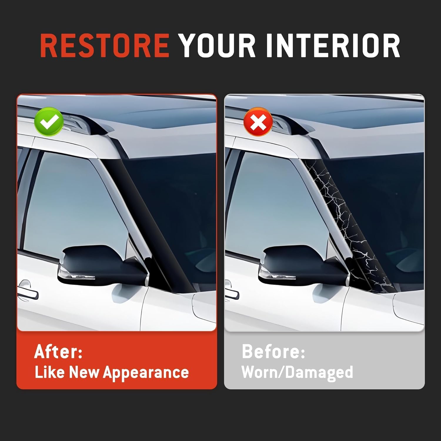 HYR A-Pillar Windshield Trim Molding Set Fit for Ford Explorer 2011-2019, Passenger Front Right Side, Outer & Inner, 926-451 BB5Z7803144AA BB5Z7803136AA BB5Z7803136BA