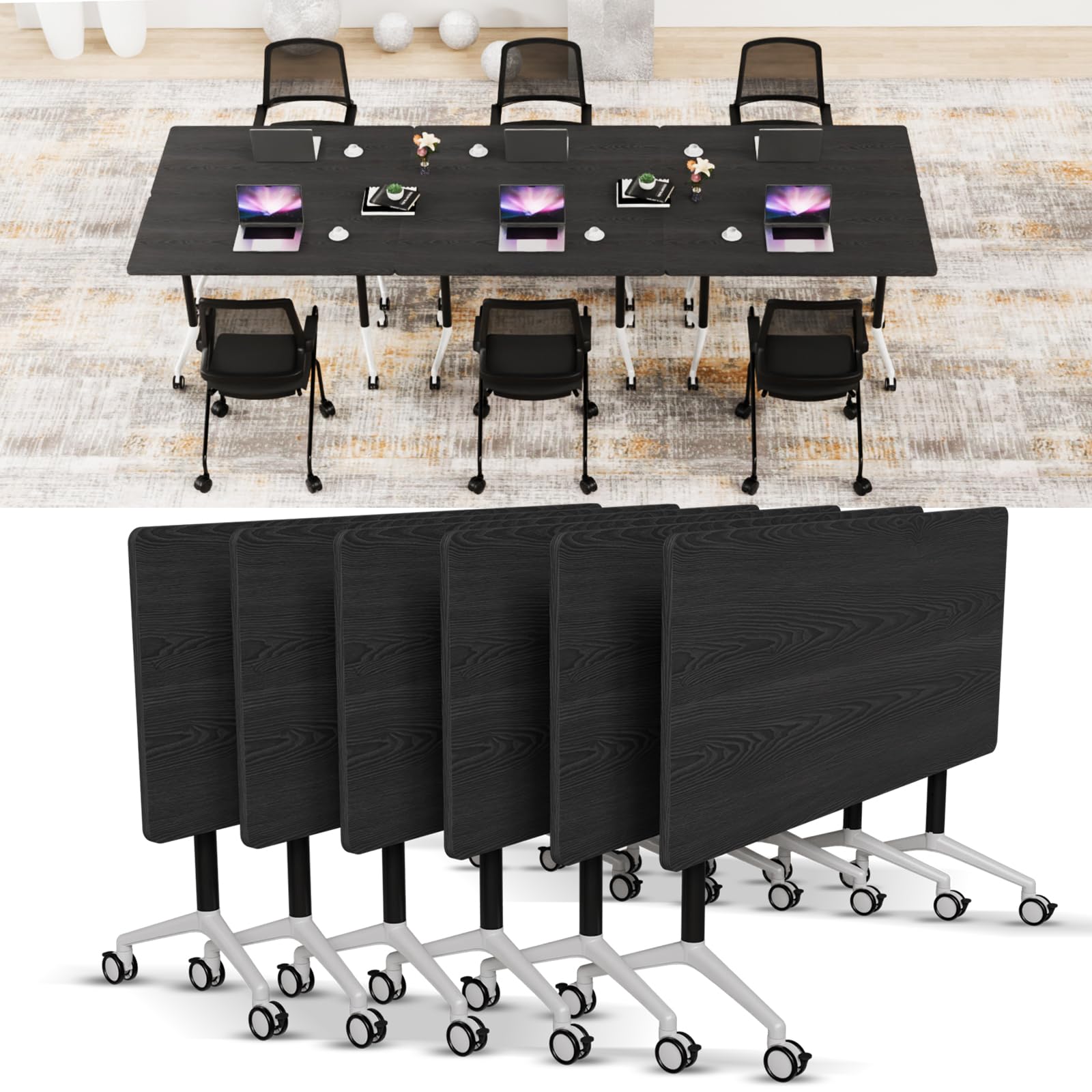 Yauehui Conference Room Table with Flip-Top Design for Dynamic Meetings, Business Table Computer Desk with Heavy-Duty Frame,Foldable Seminar Meeting
