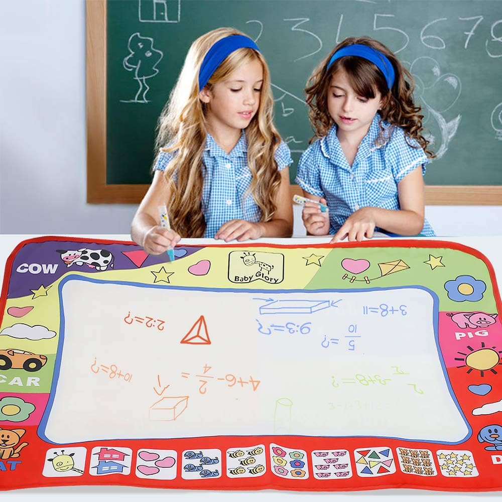 YEEGO DIRECT Doodle Drawing Mat, Large Size Aqua Doodle Magic Water Painting Doodle Mat 32''x24'' with 4 Colors 6 Pens 6 Molds Booklet Coloring Mat for Boy Girl(Large Size) : Toys & Games