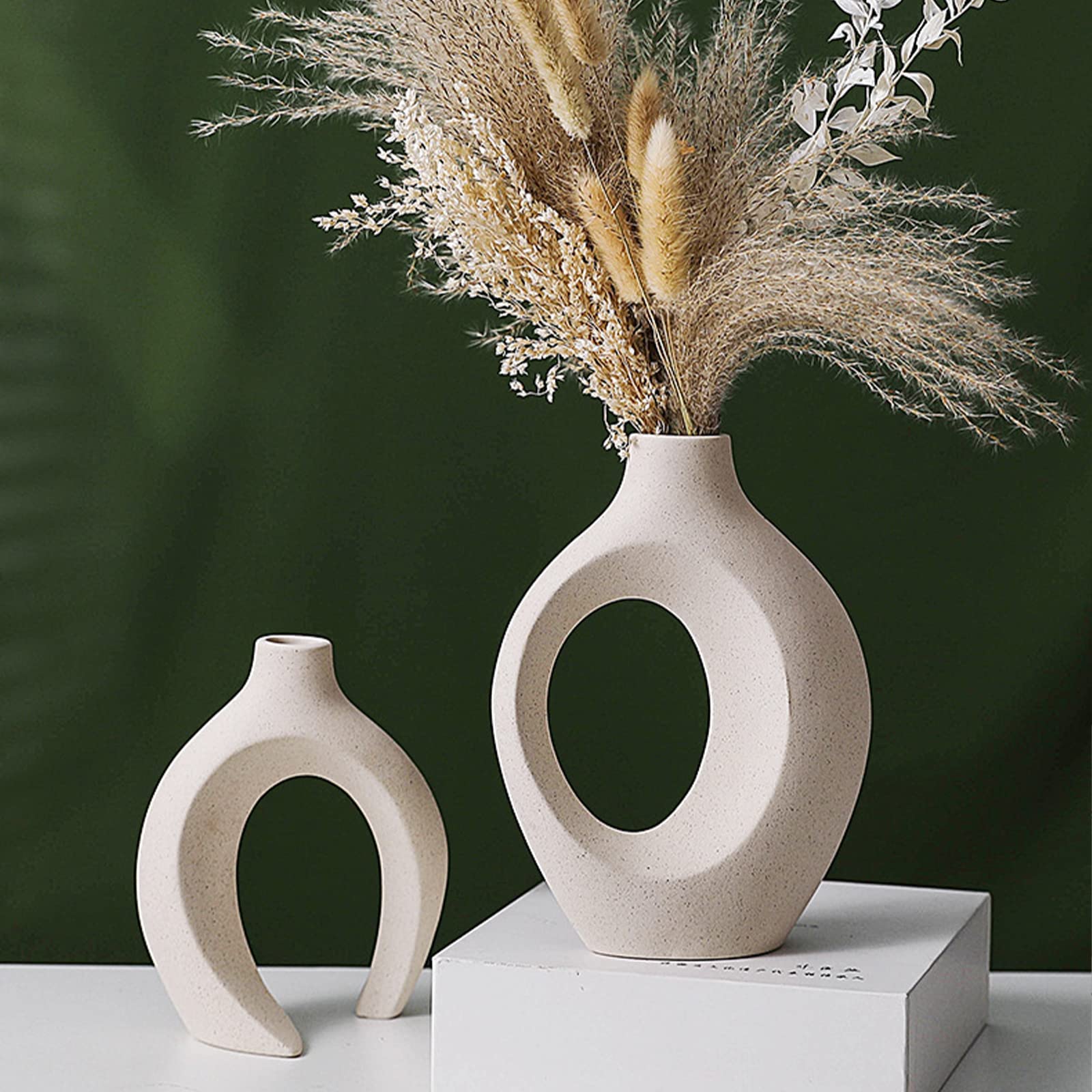 Keramik Vase Set, 2 Moderne weiße Keramik Vasen, Keramik Donut Vasen, Keramik Vase Blumenarrangement, Hochzeit Tisch, Party, Wohnzimmer, Büro, Schlafzimmer, Housewarming Geschenk