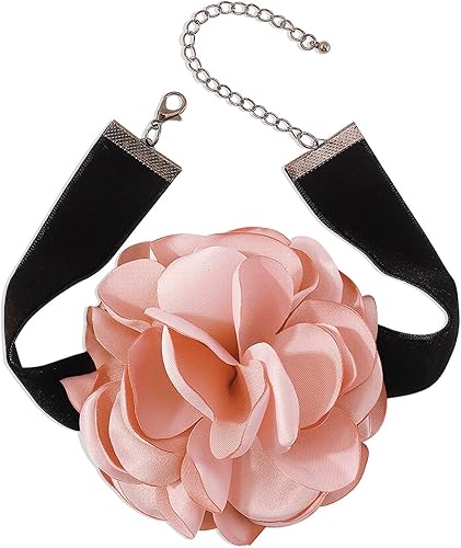 Miniatura 5 de Gargantilla bohemia de terciopelo negro con flor de rosa púrpura 3D y collar floral de satén, collar de flores grandes exageradas para regalos de