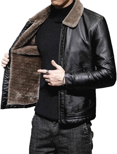 Mens Vintage Leather Coat Men Black 