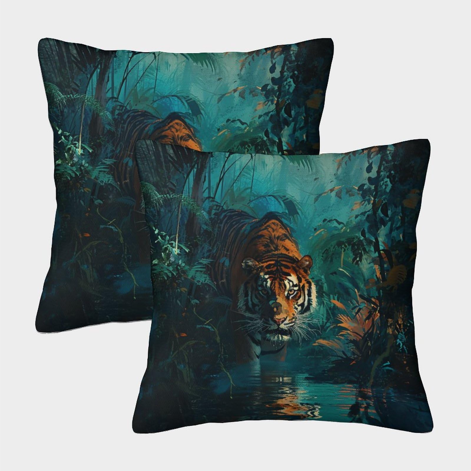kaiyun 2 Pack Jungle Pillow Case Home Decoration Sofa Tiger Cushion Cover 45x45cm