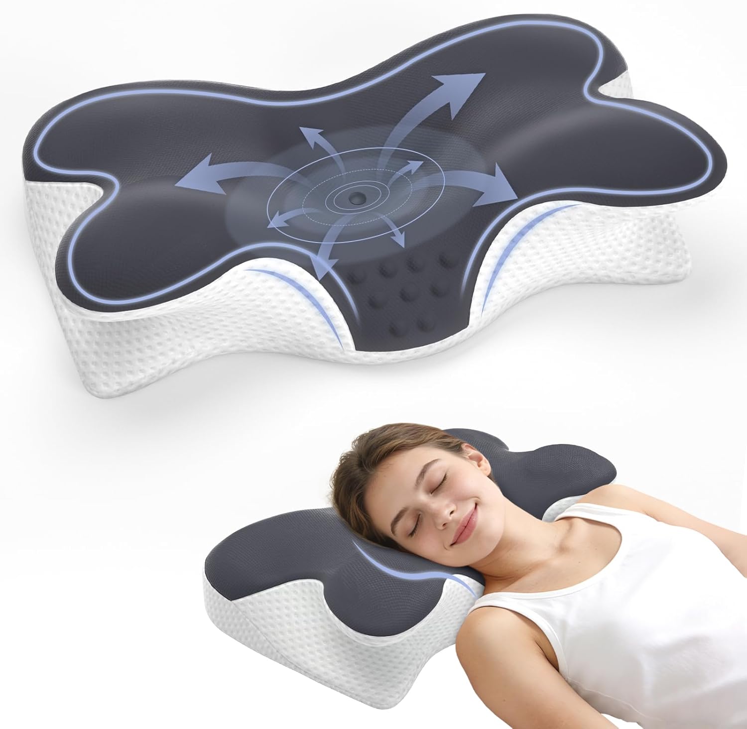 Cervical Neck Pillow for Pain Relief, Ergonomic Neck Pillow for Sleeping, Contour Orthopedic Side Sleeper Pillow for Back Stomach Sleepers Bed Pillow with Pillowcase