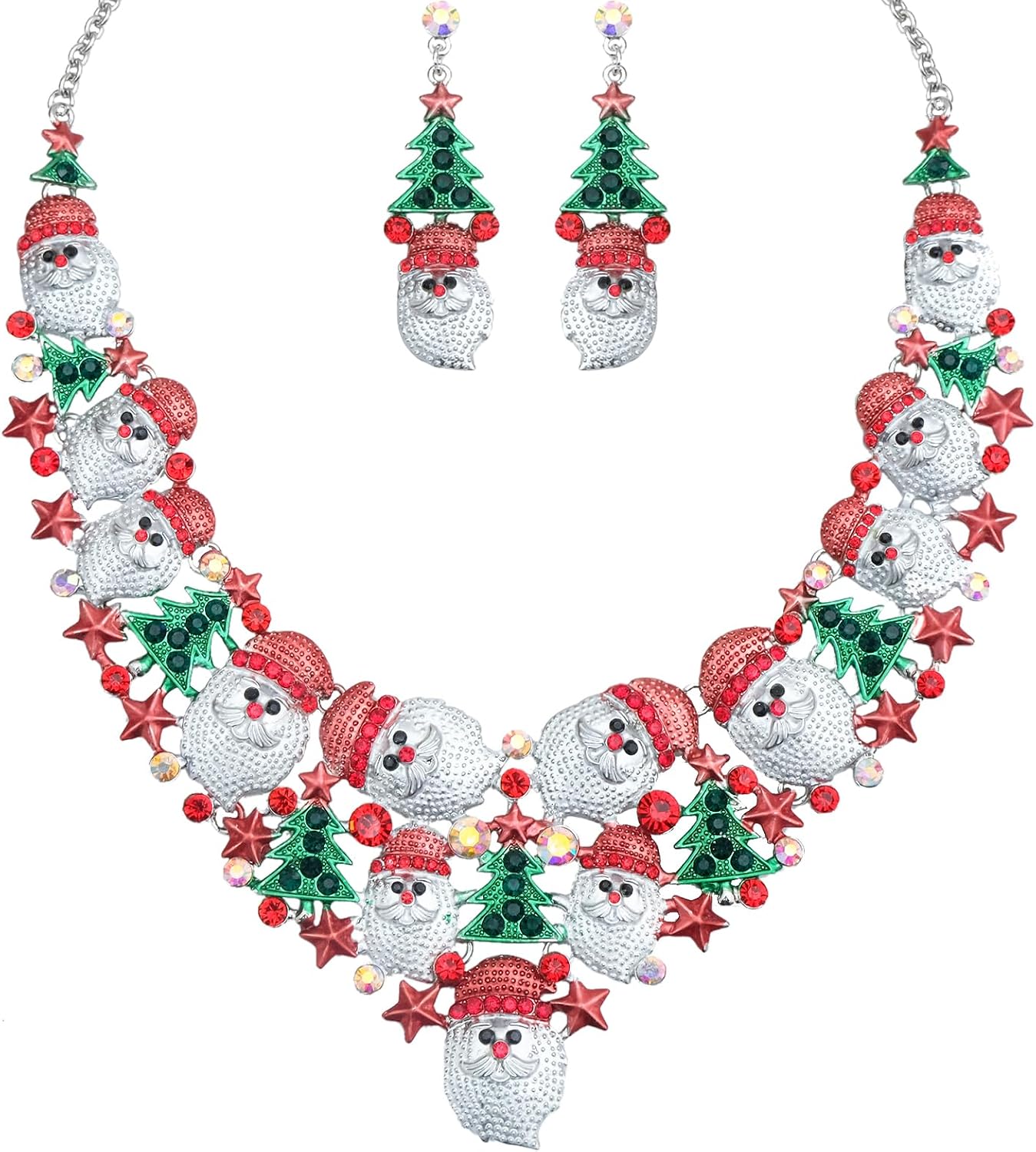 Luxury Statement Bib Necklace Earrings Santa Claus Christmas Element Party Costume Jewelry Set Xmas Gift for Women