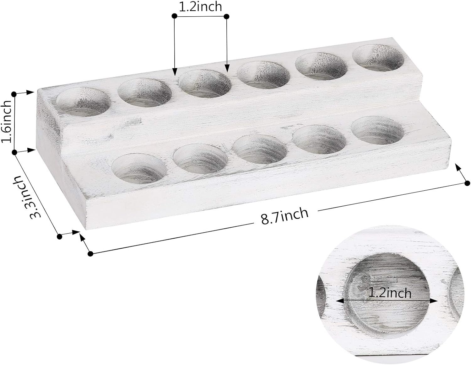 LIANTRAL Essential Oils Storage Rack, 2-Tier Wooden Essential Oils Nail Polish Display Holder for 5/10/15/20ml Bottles, Set of 2 (white-wash)