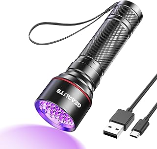 GEARLITE LED Schwarzlicht Taschenlampe mit 21 LEDs, Mini UV Lampe mit 395 nm, Ultraviolettes Licht für Geocaching, Heimtierurindetektor, Eingetrocknete Flecken von Hunde und Andere Haustiere