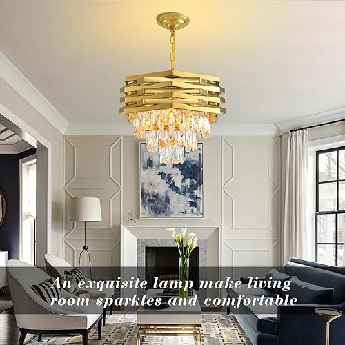 Miniatura 4 de Modern Crystal Chandelier Gold Round Chandeliers for Dining Room Chandelier for Living Room Entryway Foyer Bedroom Kitchen Small Flush Mount Ceiling