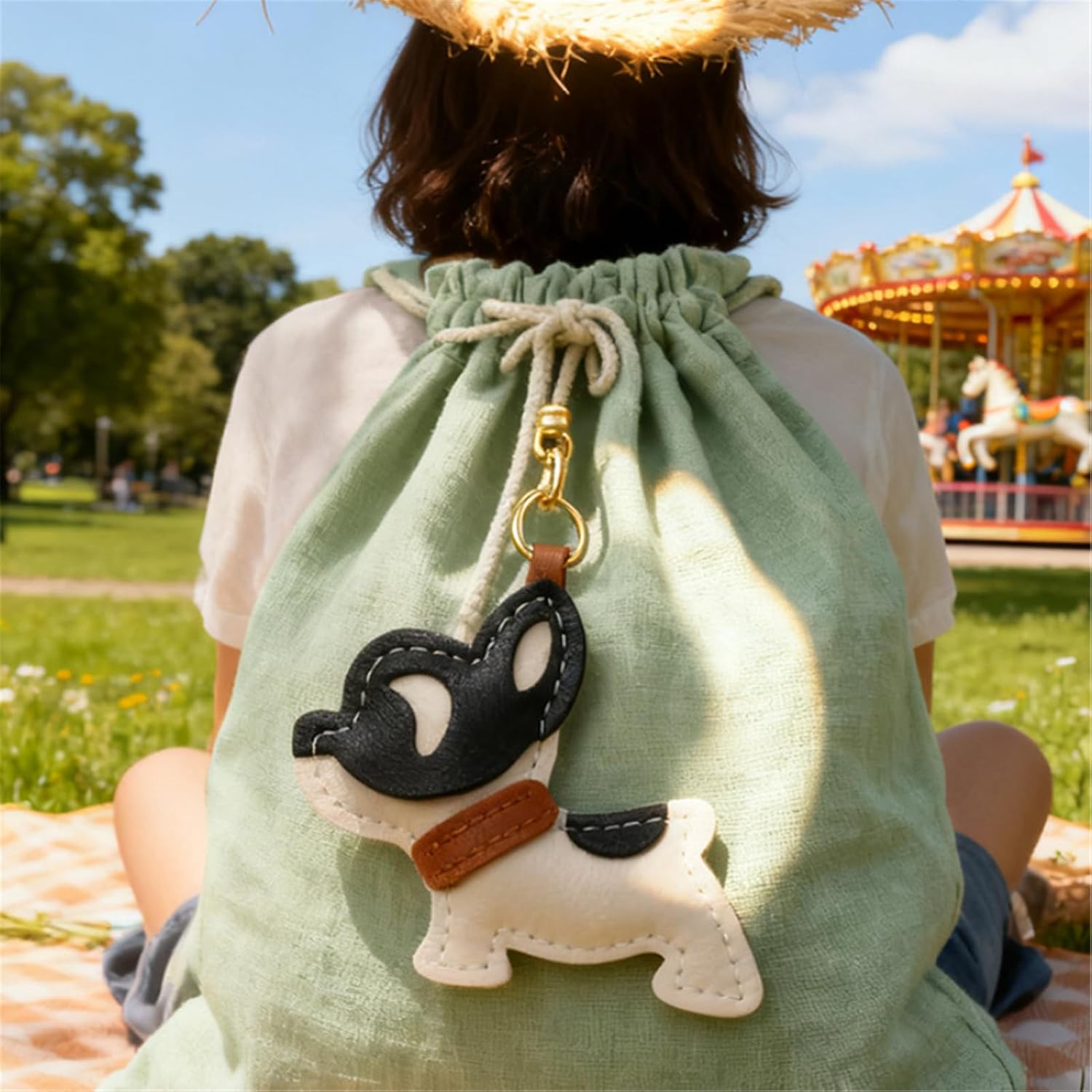 French Puppy Leather Keychain for Bag image 4