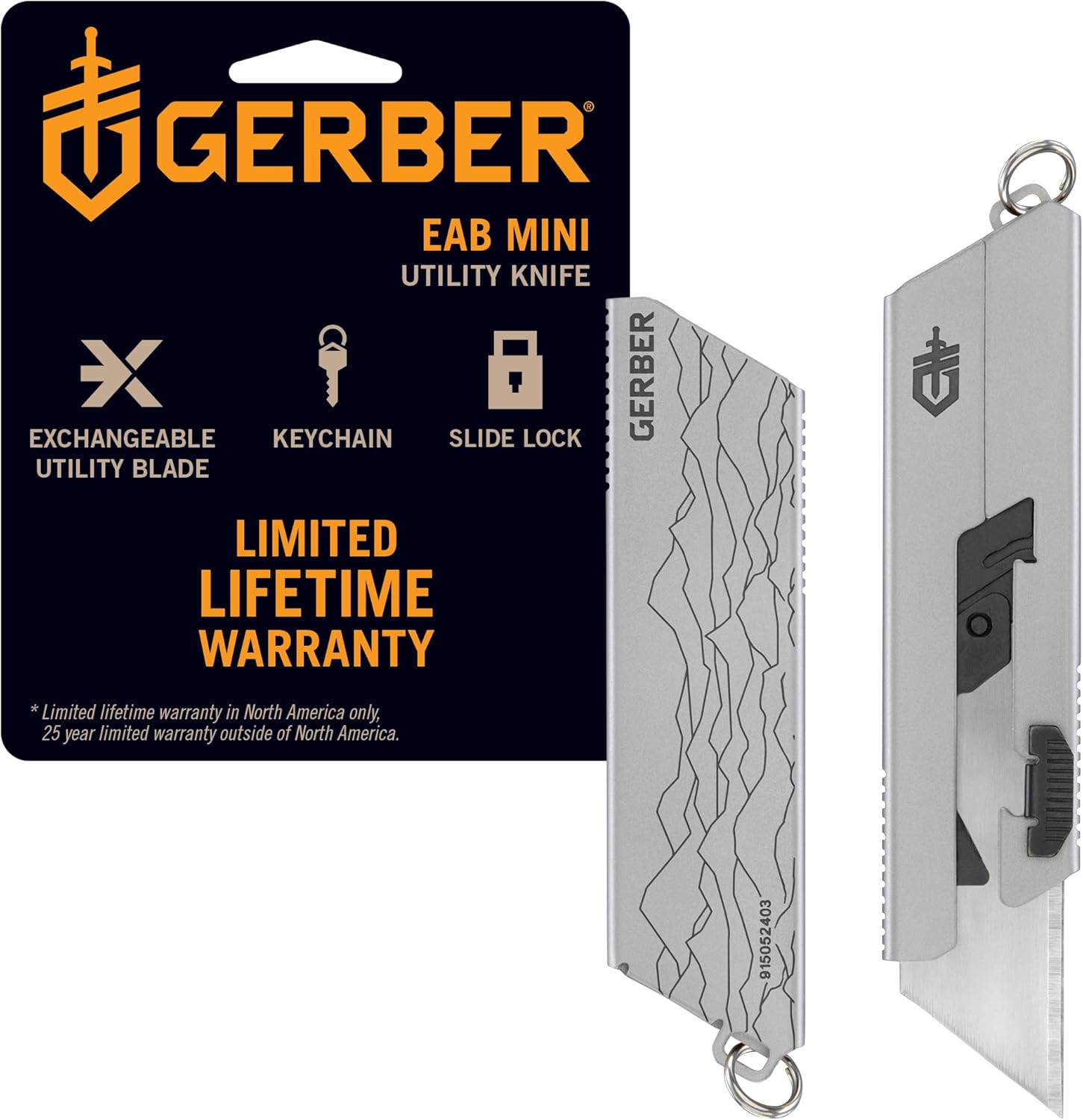 Gerber Gear EAB Utility Knife, Clips to Pocket or Keychain with Replaceable Razor Blade for Everyday Carry, EDC Gear with Box Cutter Retractable, Mini Silver