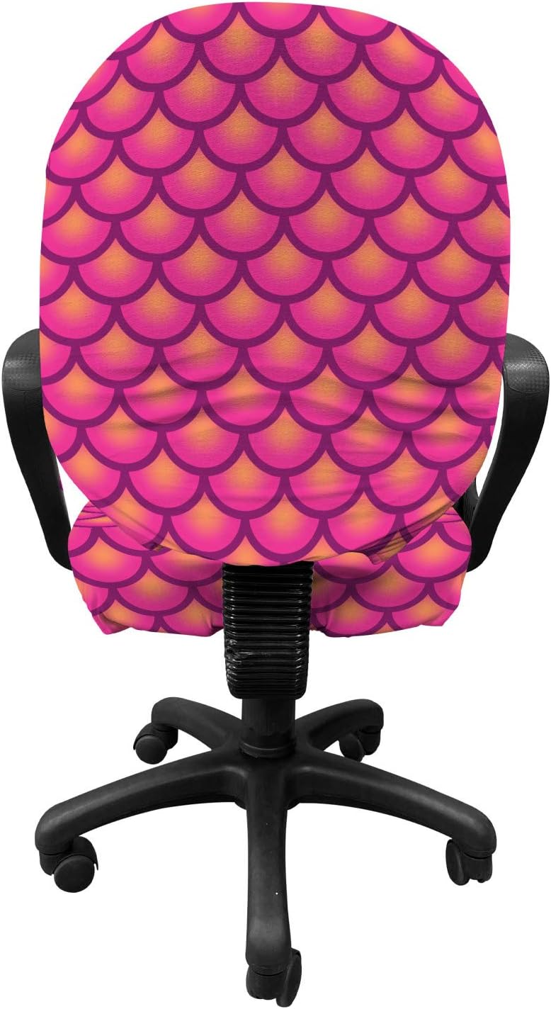 Ambesonne Vintage Mermaid Office Chair Slipcover, Japanese Squama Inspired Fish Scale Fish Girl Tail Pattern, Protective Stretch Decorative Fabric Cover, Standard Size, Purple Pink