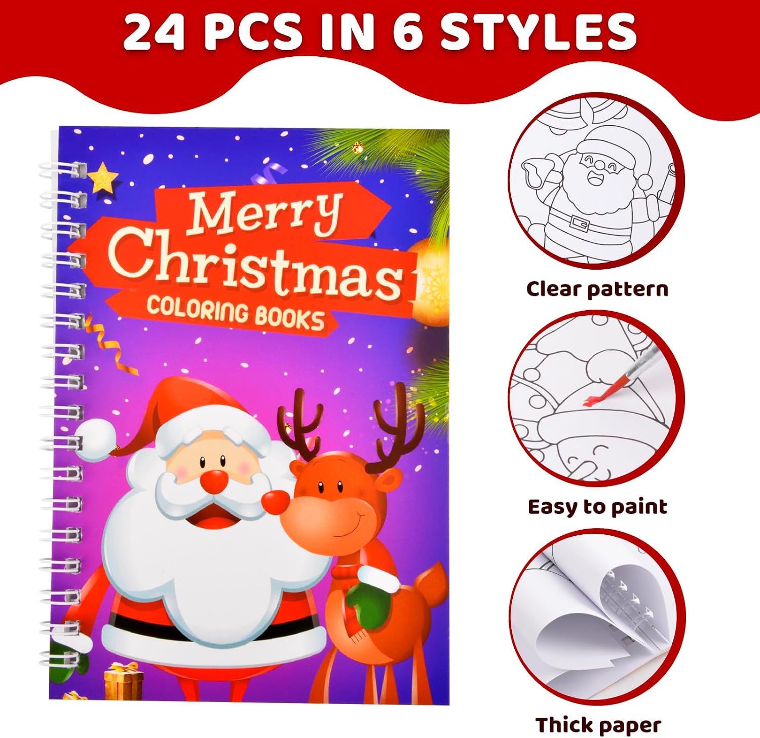 Christmas Coloring Book for Kids Bulk - 24 Pcs Christmas Mini Coloring Books Bulk with Paintbrushes, Activity Party Favors Gifts, Goodie Bags Stocking Stuffers, Water Paint Book for Ages 3-8 Years Old image 4