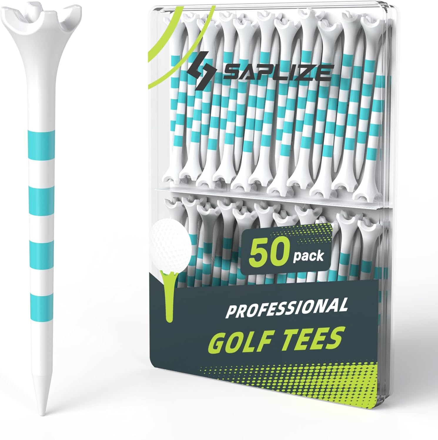 SAPLIZE Upgraded 4-Prong Golf Tees, Pack of 50 (3-1/4″), Engineered to Reduce Friction & Side Spin, Green
