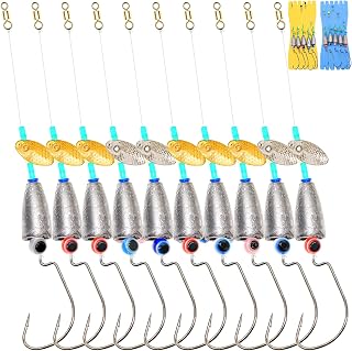 10pc Texas Rigs Kit - 7g/10g/14g Bullet Weights, Spinner, Crank Hooks with Eye Beads for Saltwater/Freshwater Bass Fishing