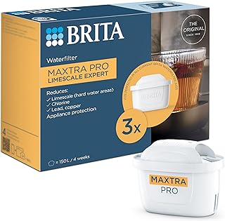 MAXTRA PRO Limescale Expert Water Filter Cartridge 3 Pack (New) - Original BRITA Refill for Ultimate Appliance Protection, reducing impurities, Chlorine and Metals (Package May Vary)