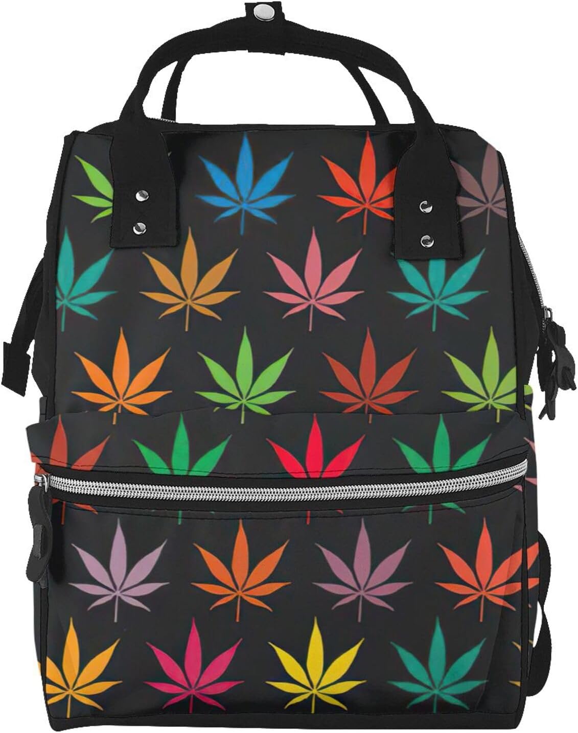 Elegant Colorful Cannabis Leaves Print Mummy backpack Large, Waterproof,Adjustable Straps for Outdoor Activities