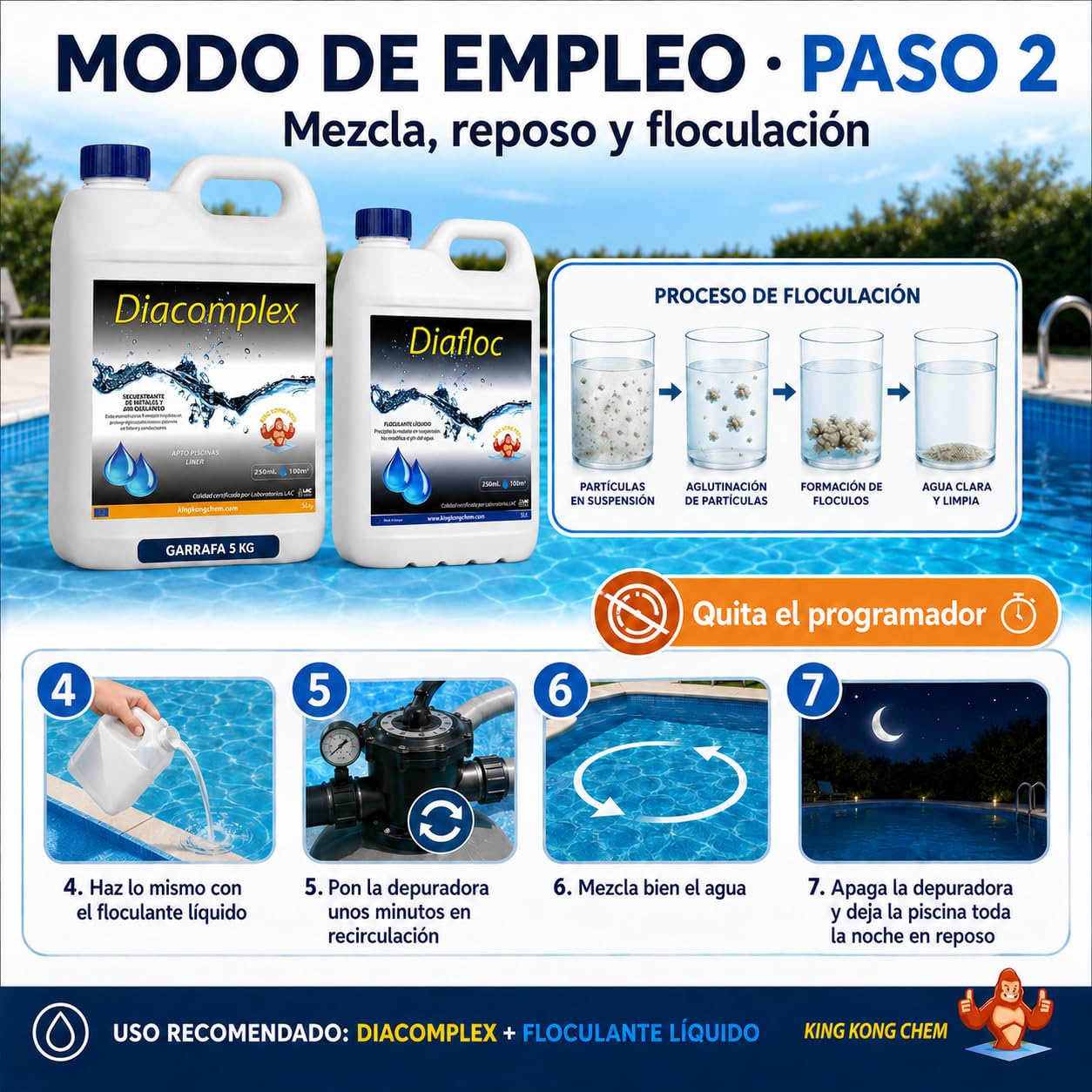 Diacomplex 5 litros - SECUESTRANTE DE Metales (Hierro, Calcio, manganeso...) Y ANTICALCÁREO para Piscina. Ideal para el Uso en Aguas Que se vuelven Marrones al echar el Cloro