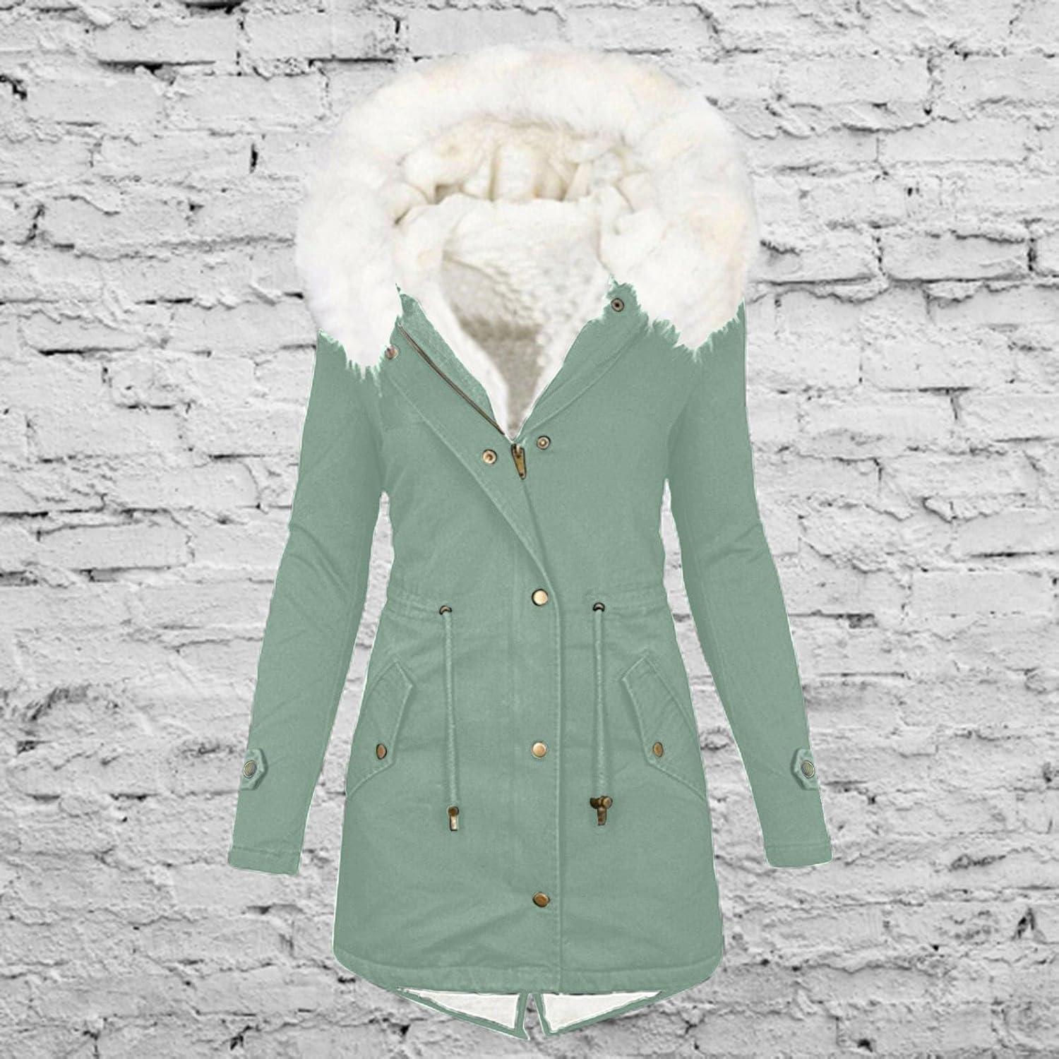 Veste d'hiver pour femme - Longue et chaude - Doublée en peluche - Avec capuche - Manteau en laine