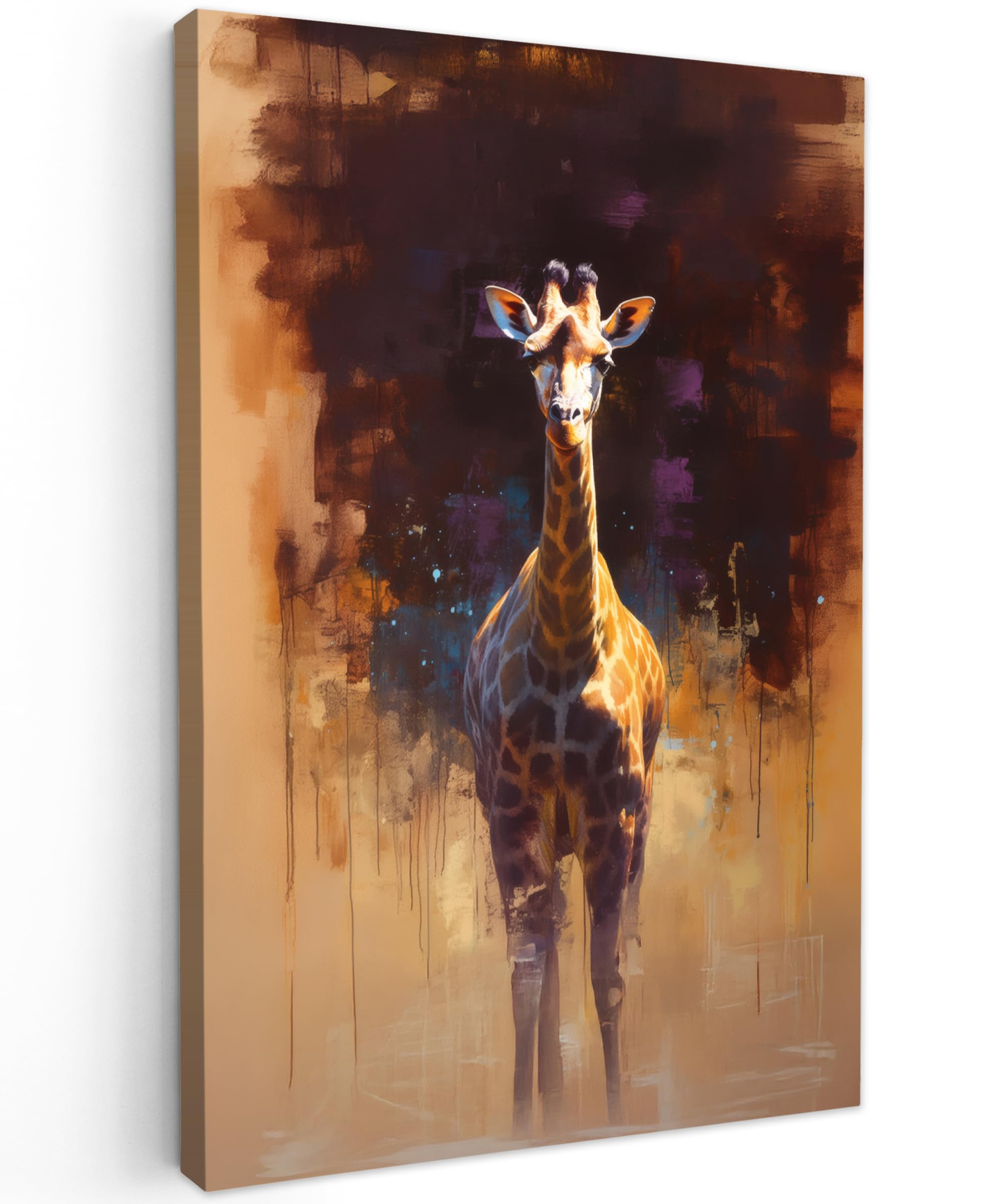 MuchoWow© Canvas Wall Art 24"x35" / 60x90 cm Decor Paintings Prints framed on Canvas Decorations Wallart Giraffe - Brown - Abstract - Painted